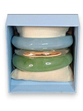 Piper K Bangle Bracelet Set Blue, Green, and Gold Chunky Set Of 3